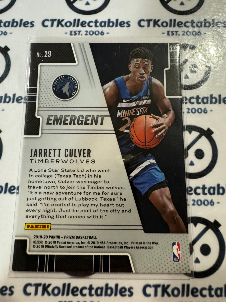 2019-20 NBA Panini Prizm Jarrett Culver Emergent #29 Timberwolves