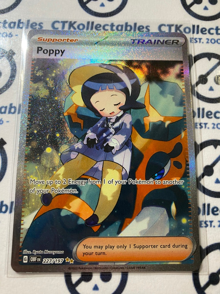 Poppy Trainer Full Art Ultra Rare #227/197 2023 Obsidian Flames Pokemon Card