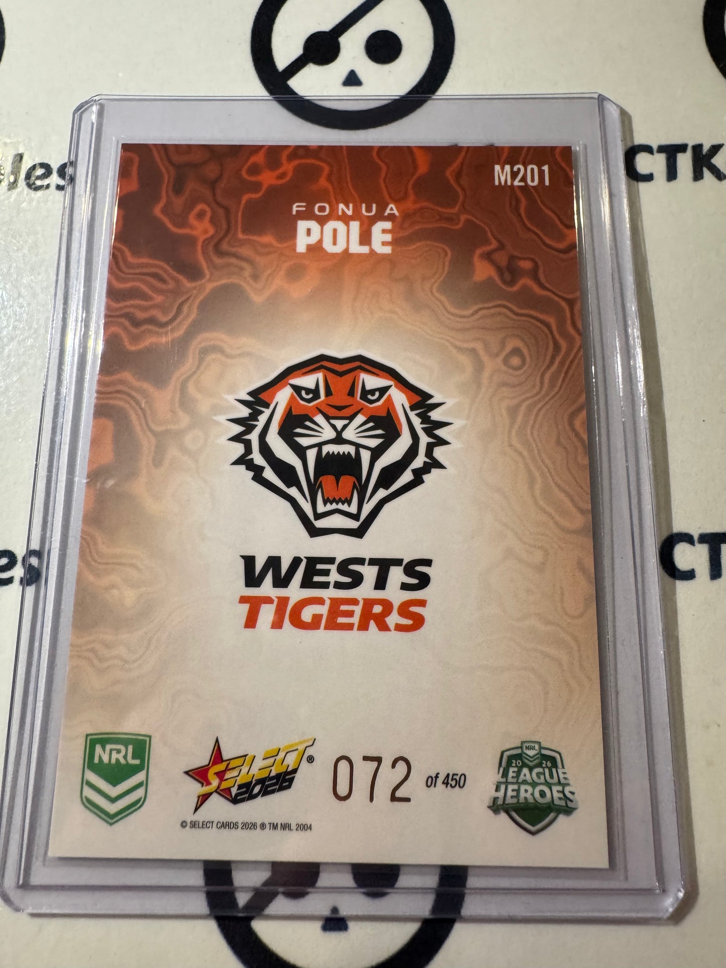 2026 Select NRL League Heroes Mercury #M201 Fonua Pole #072/450 Tigers