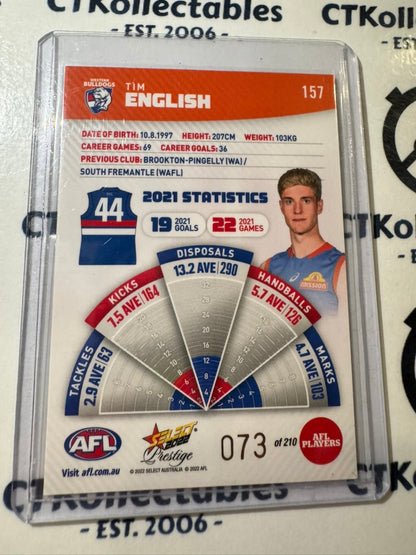 2022 AFL Footy Stars Prestige Tim English Orange Parallel #073/210 Bulldogs