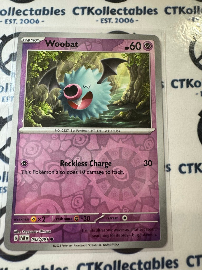 Woobat Reverse Holo #032/091 2024 Paldean Fates Pokemon Card