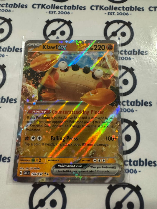 Klawf Ex Double Rare #120/197 Obsidian Flames Pokemon Card