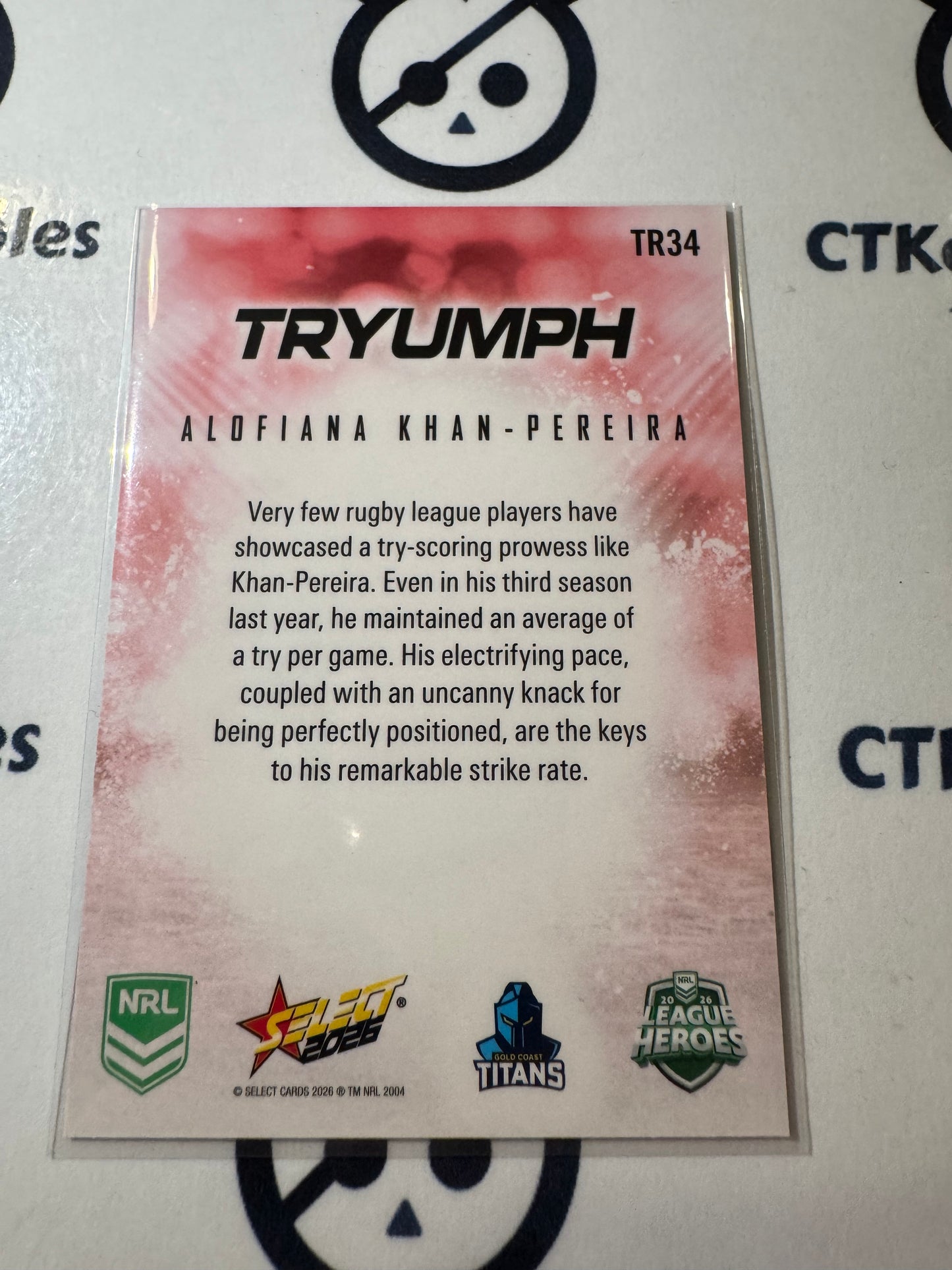 2026 Select NRL League Heroes Tryumph RED #TR34 Aldfiana Khan-Pereira Titans
