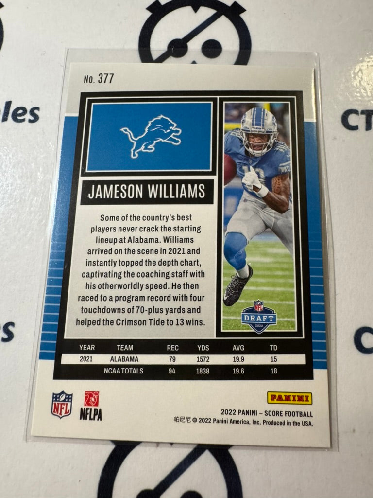2022 NFL Score Gold #377 Jameson Williams Rookie Card Lions