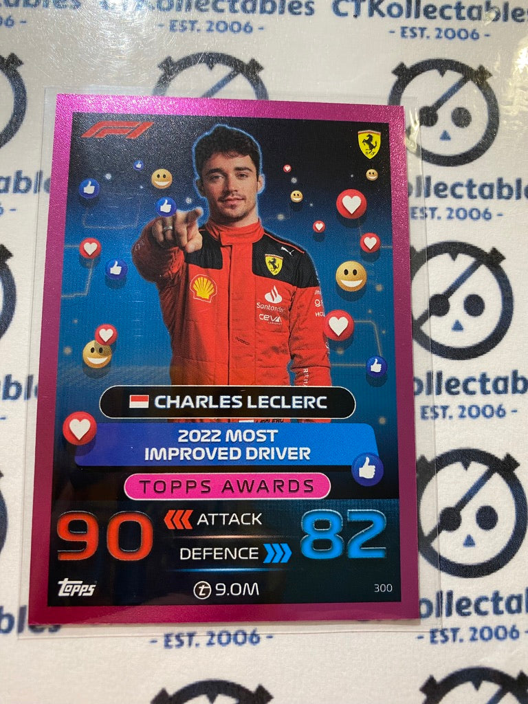 2023 Topps Turbo Attax F1 -Pink Foil Charles Leclerc Topps Awards #300 Ferrari