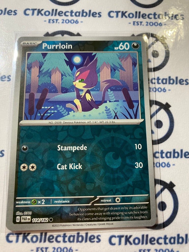 Purrlion Reverse Holo #114/182 2023 Scarlet & Violet Paradox Rift Pokémon TCG