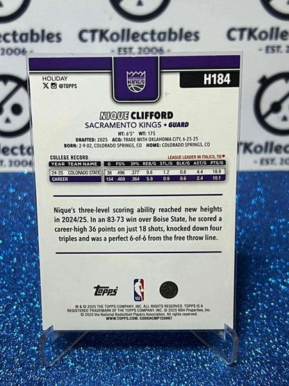 2025-26 Topps Holiday NBA #H184 Nique Clifford Sacramento Kings RC