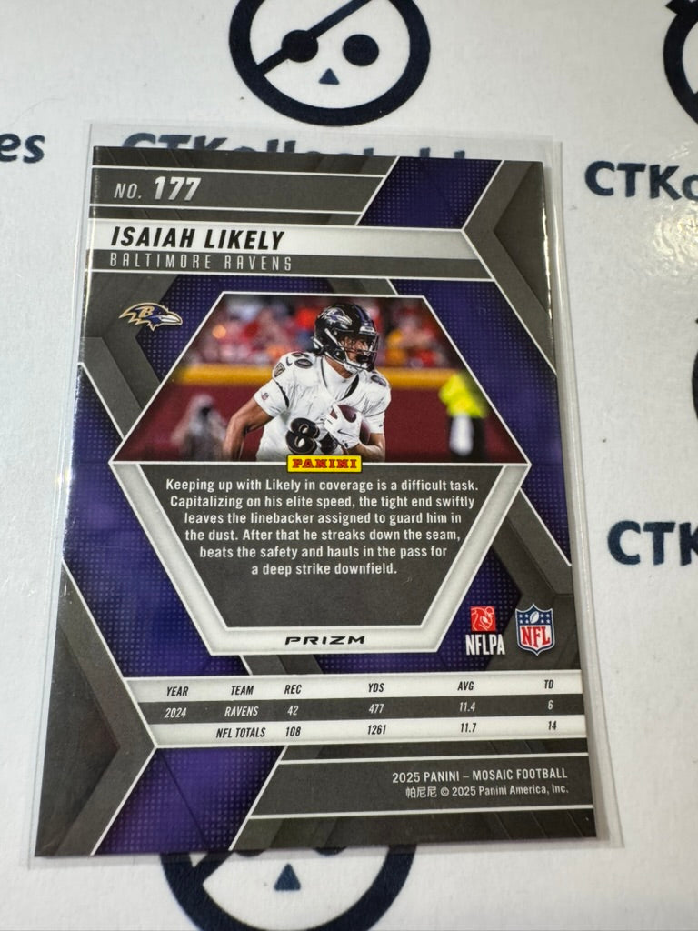 2025 NFL Panini Mosaic #177 Isaiah Likely Mosiac Prizm Ravens