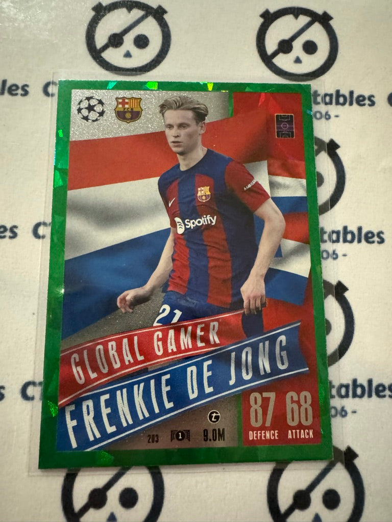 2023-24 TOPPS MATCH ATTAX Frenkie De Jong Emerald Global Gamer #203 Soccer Card