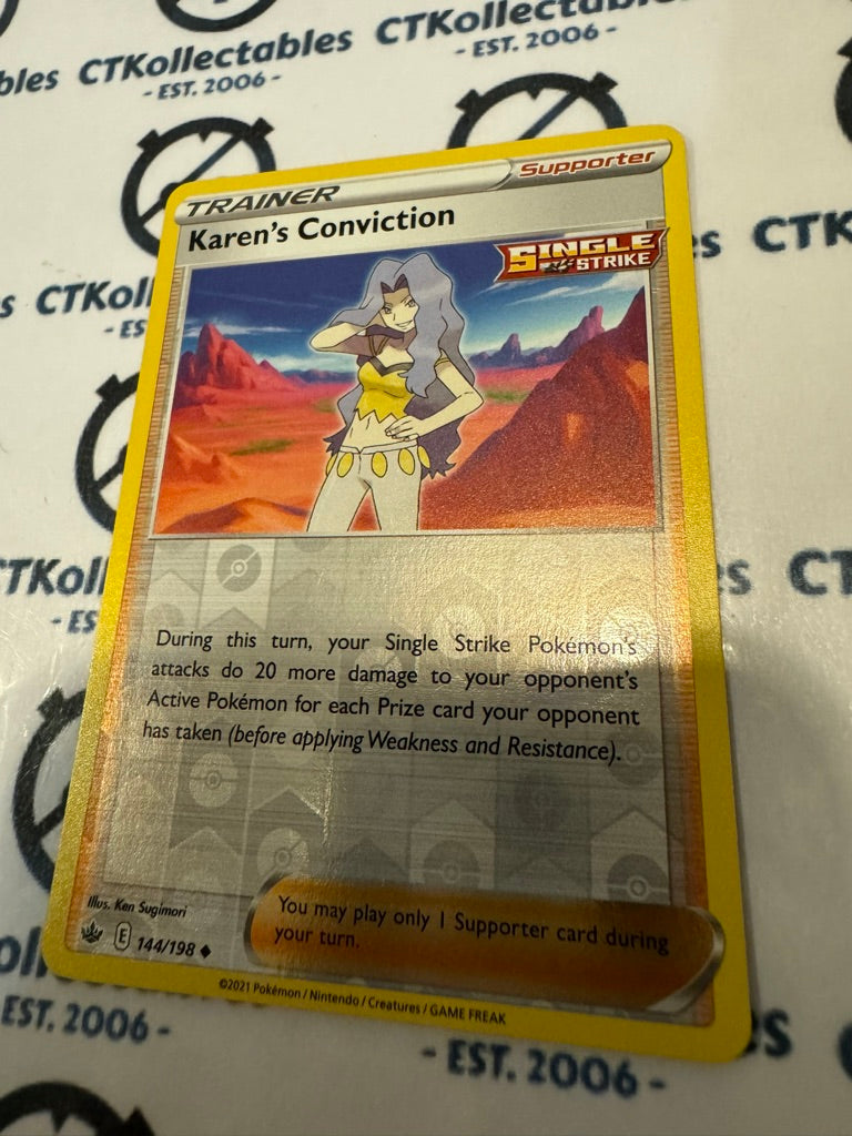 Karen's Conviction Reverse Holo #144/198 Pokemon Card Chilling Reign