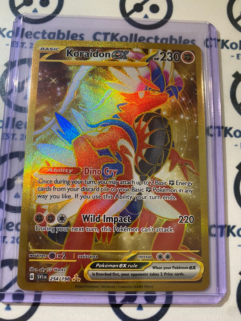 pokemon tcg scarlet and violet 254 198 koraidon ex card Gold Secret Rare #254/198 2023 & Pokémon Style:Latias License_Fallout Listed cards may have KIMAHRI FINAL FANTASY Art