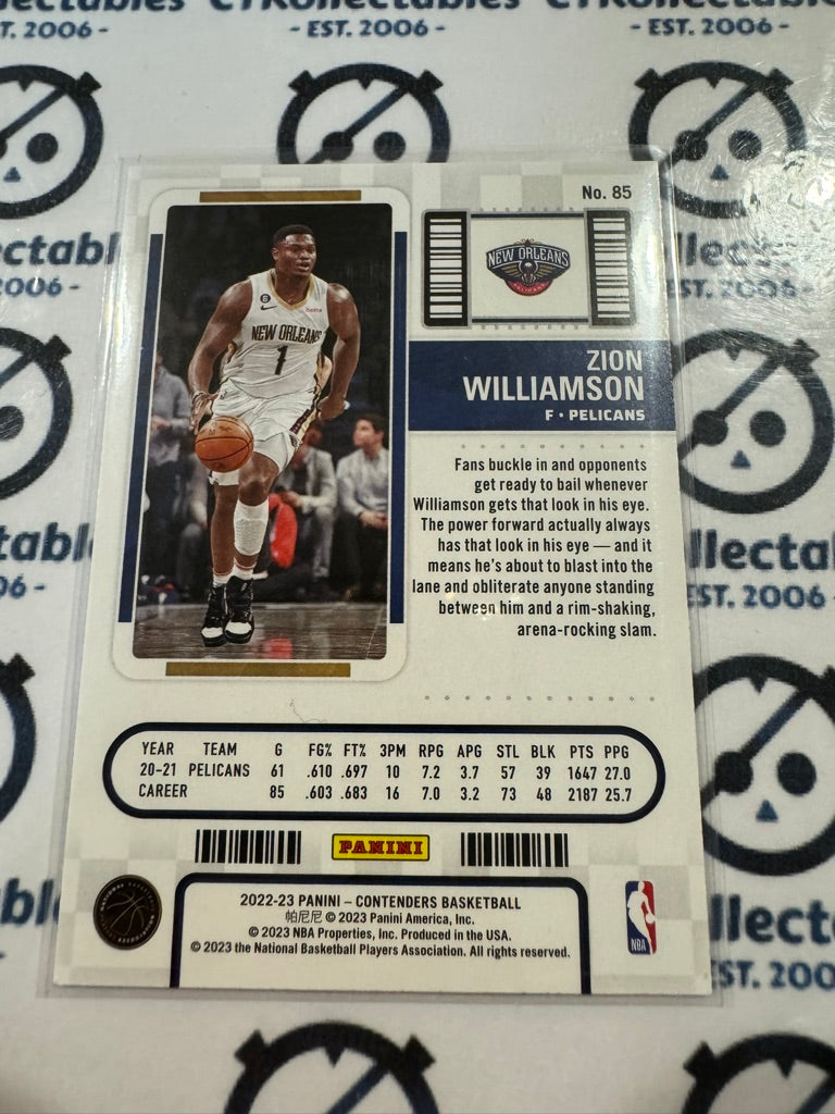 2022-23 NBA Panini Contenders Zion Williamson Base #85 Pelicans