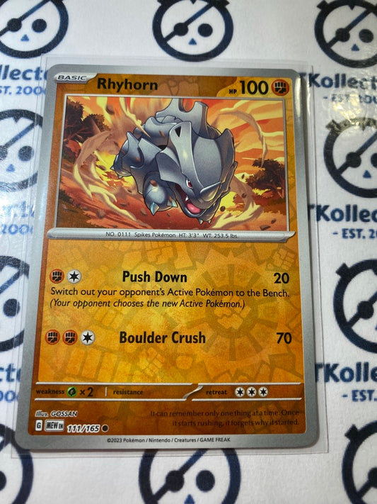 Rhyhorn Reverse Holo #111/165 Scarlet & Violet 151 Pokemon Card