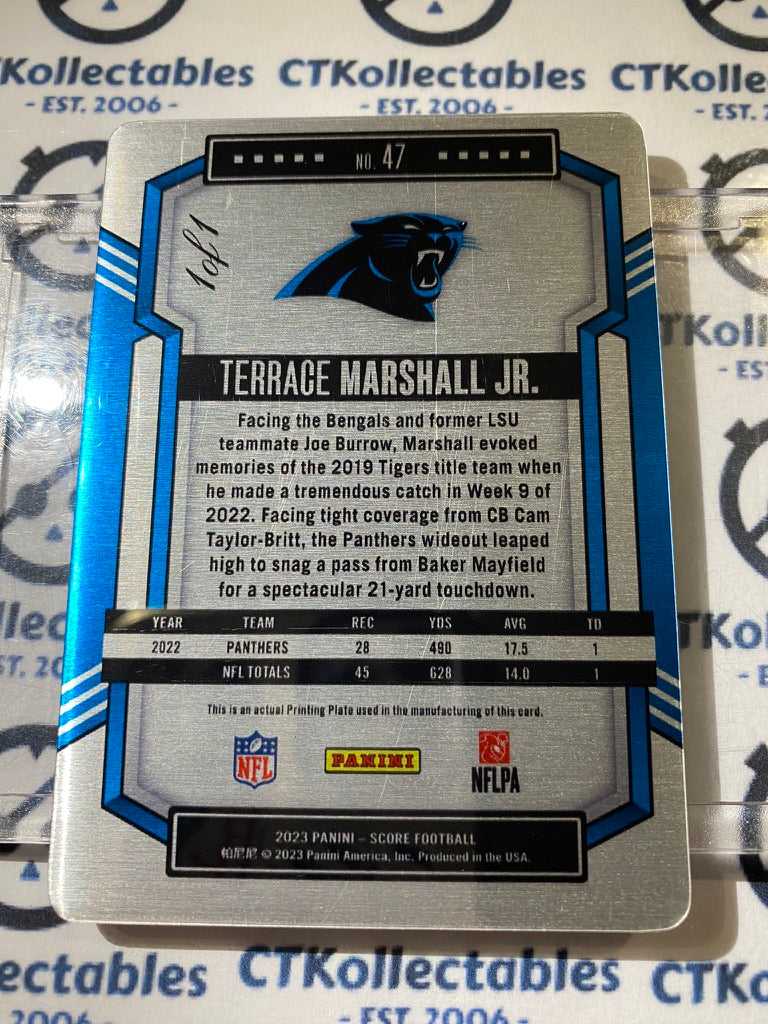 2023 NFL Score Terrace Marshall Jr. Cyan Printing Plate 1/1 Panthers