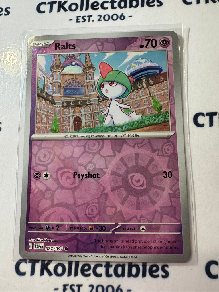 Ralts Reverse Holo #027/091 2024 Paldean Fates Pokemon Card