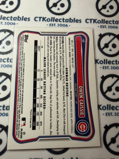 2026 Bowman Rookie card Base #62 Owen Caissie Chicago Cubs RC