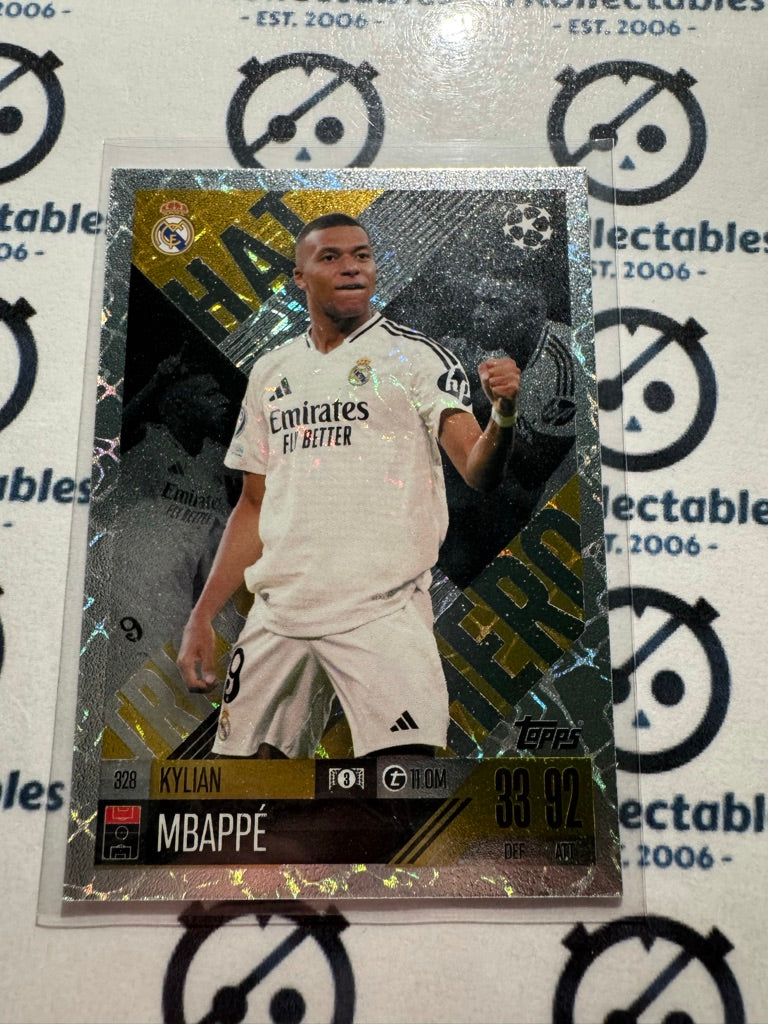 24/25 TOPPS MATCH ATTAX Kylian Mbappe Hat Trick Hero #328 SOCCER CARD