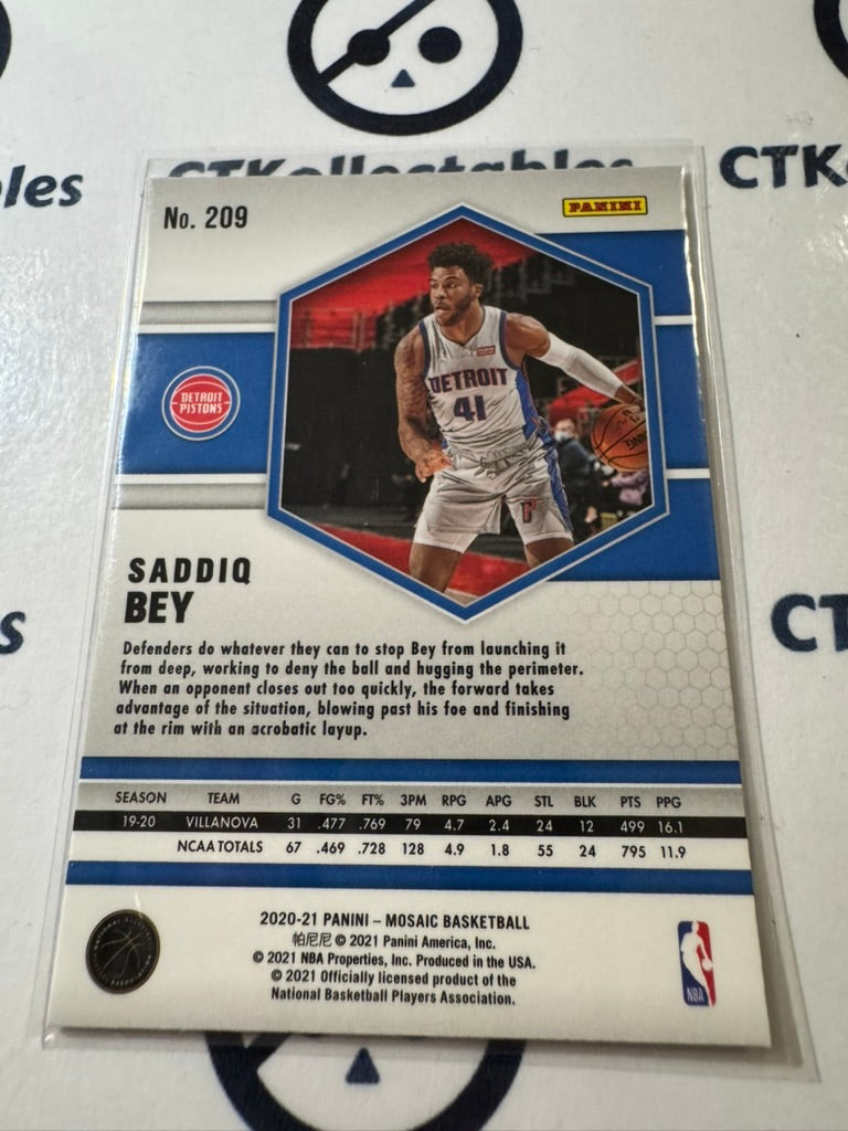 2020-21 Panini Nba Mosaic Saddiq Bey Rookie Mosaic Prizm #209 Pistons