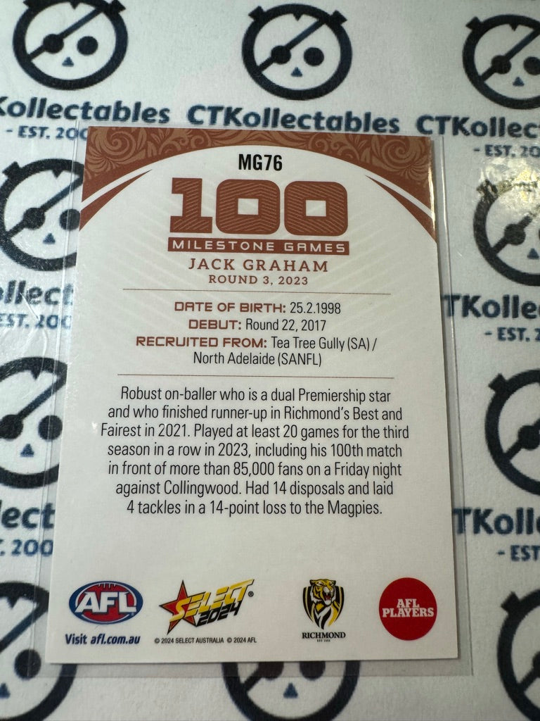 2024 AFL Footy Stars Milestone 100 Games - MG76 Jack Graham Tigers