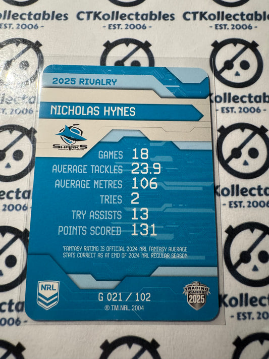 2025 NRL Rivalry Game Card Nicholas Hynes G021/102 Sharks