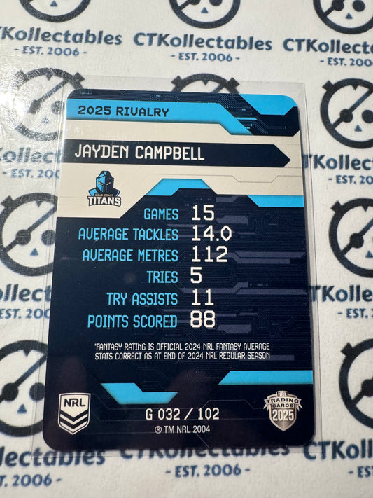 2025 NRL Rivalry Game Card Jayden Campbell G032/102 Titans
