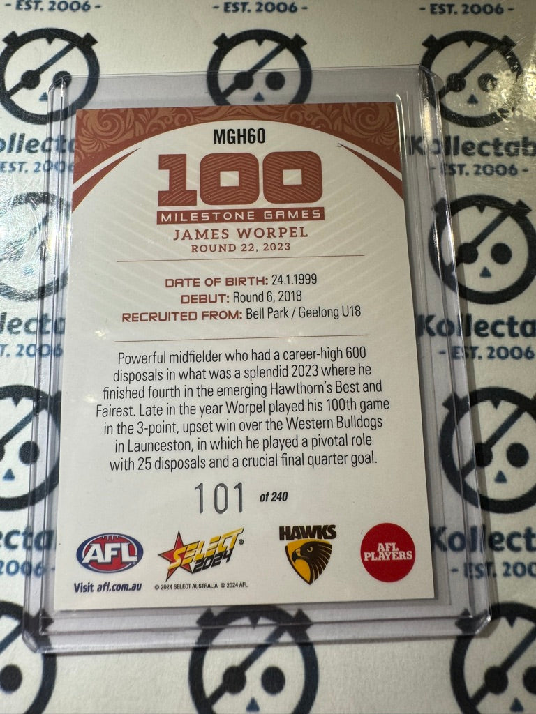 2024 AFL Footy Stars Milestone Hobby James Worpel #101/240 Hawks