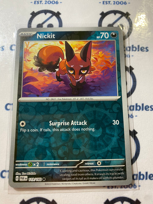 Nickit Reverse Holo #119/182 2023 Scarlet & Violet Paradox Rift Pokémon TCG