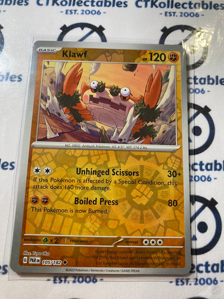 Klawf Reverse Holo #105/182 2023 Scarlet & Violet Paradox Rift Pokémon TCG