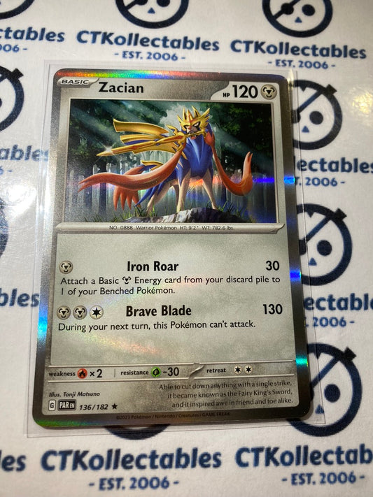 Zacian Holo Rare #136/182 2023 Scarlet & Violet Paradox Rift Pokémon TCG