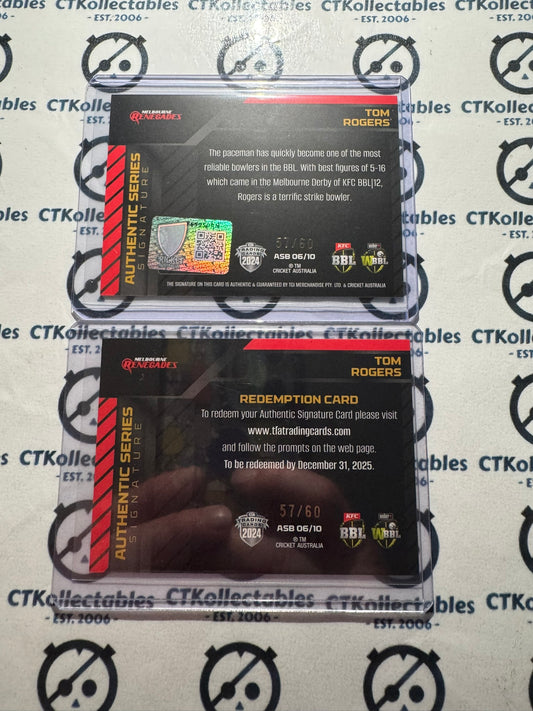 2024/25 TLA Cricket Tom Rogers Authentic Team Signature Black #57/60 Renegades