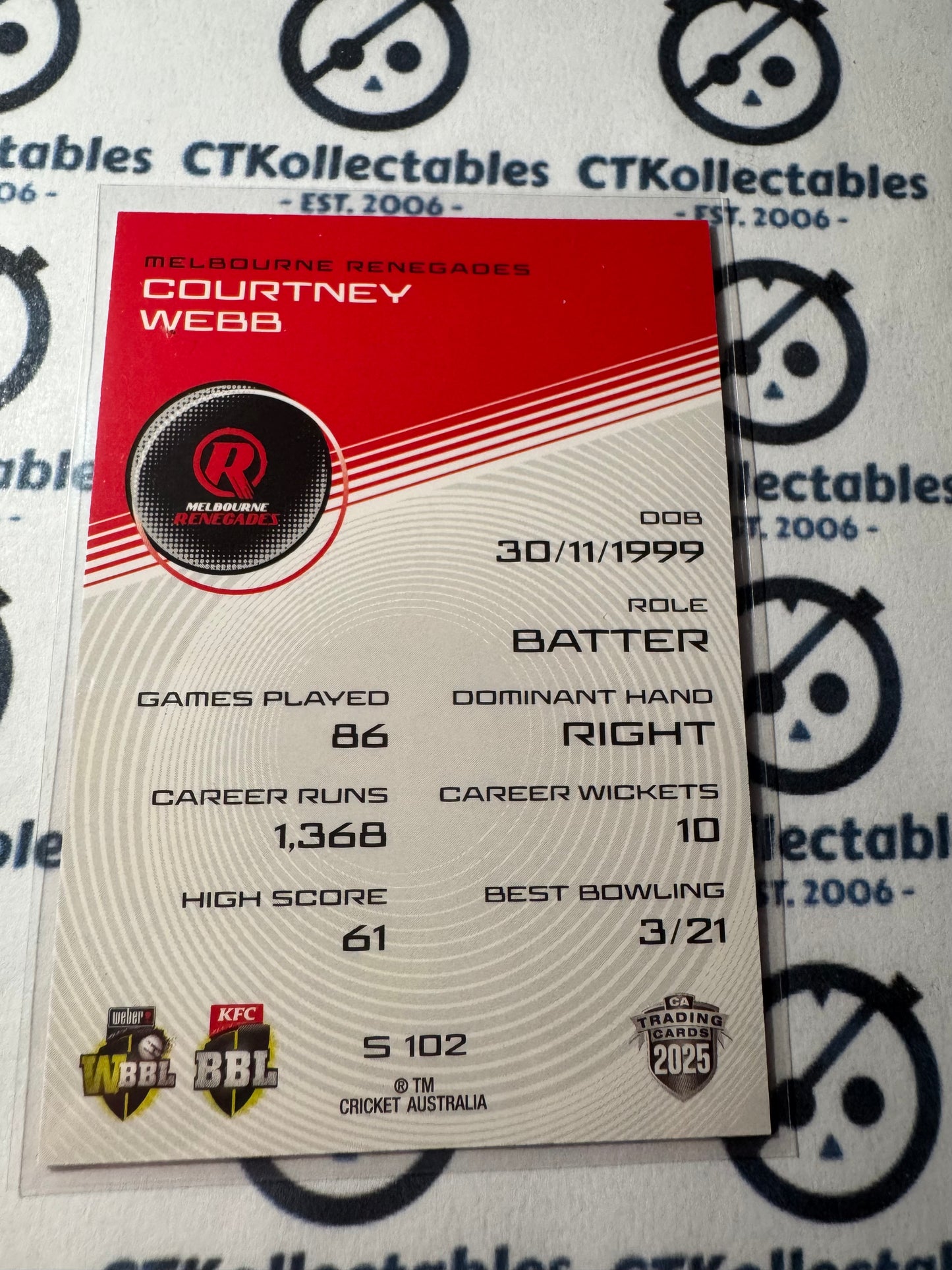 2025/26 CA Cricket Traders Courtney Webb Silver Parallel #S102 Renegades