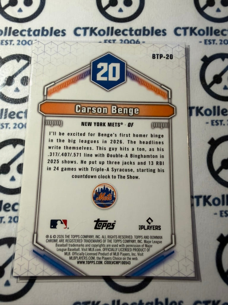 2026 Bowman Bowman Scouts Top 100 BTP-20 Carson Benge Mets