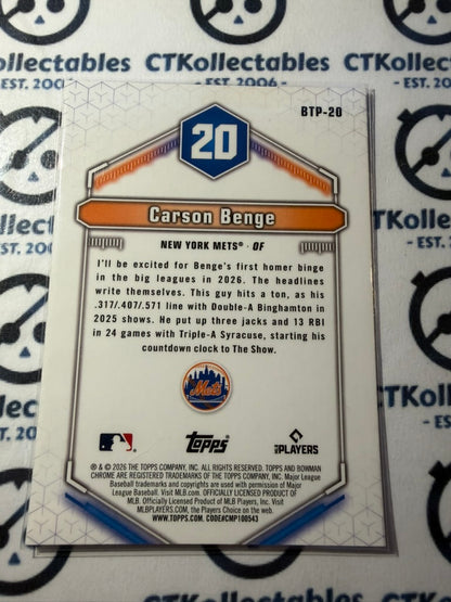 2026 Bowman Bowman Scouts Top 100 BTP-20 Carson Benge Mets