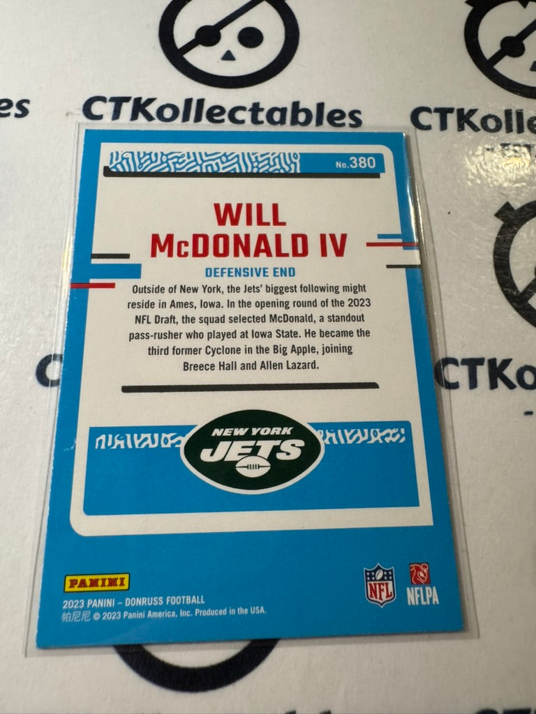 2023 NFL Panini Donruss Rated Rookie #380 Will McDonald IV New York Jets