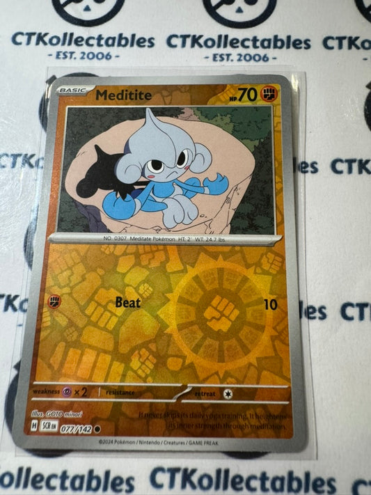 Meditite Reverse Holo #077/142 Stellar Crown Scarlet & Violet Pokemon