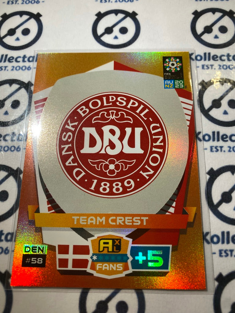 2023 FIFA WWC Adrenalyn Denmark Team Crest Foil #58 DEN