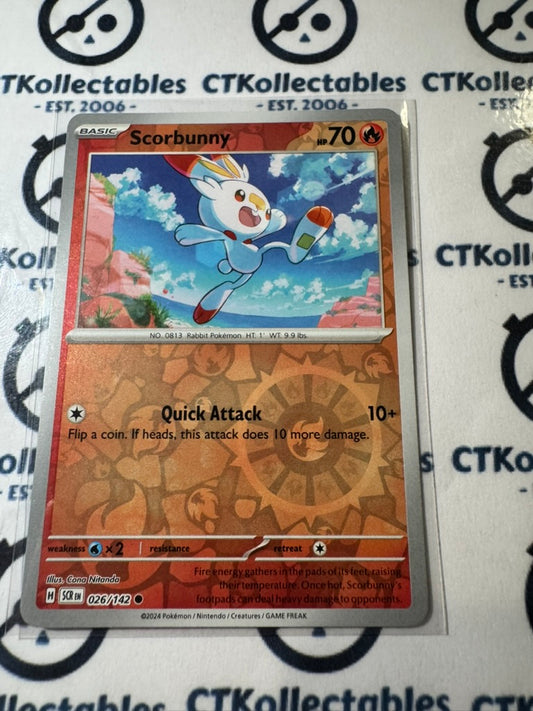 Scorbunny Reverse Holo #026/142 Stellar Crown Scarlet & Violet Pokemon