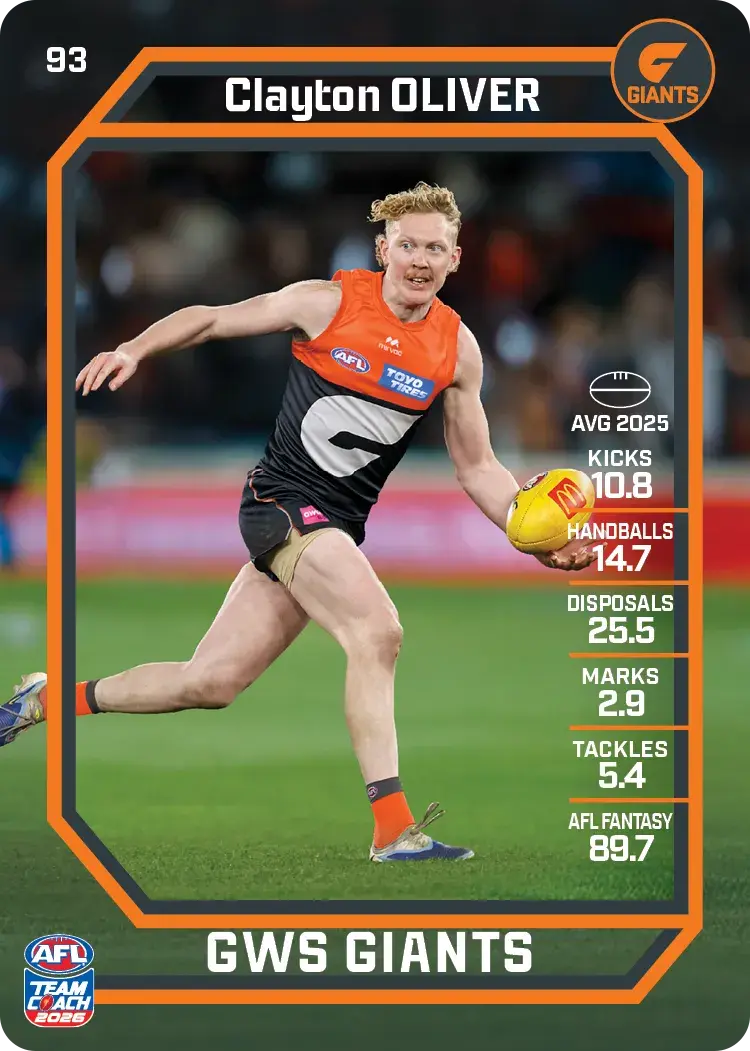 2026 Teamcoach AFL Base #93 Clayton Oliver