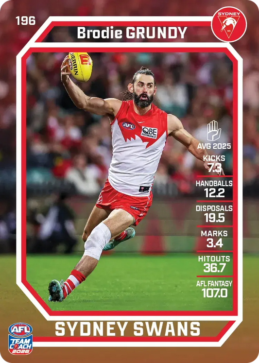 2026 Teamcoach AFL Base #196 Brodie Grundy