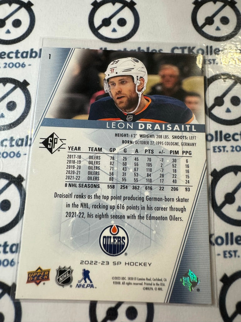 2022-23 NHL SP Hockey Leon Draisaitl Blue Parallel #1 Oilers