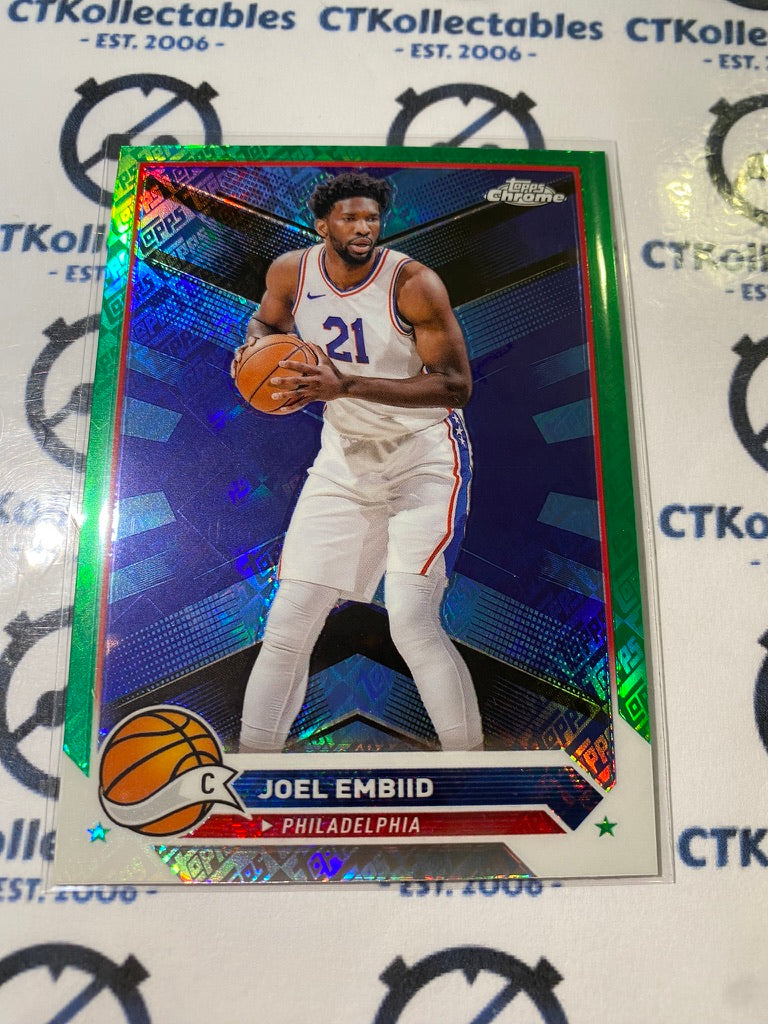 2023/24 Topps NBA Chrome Joel Embiid Green Logo Refractor #100 76ers