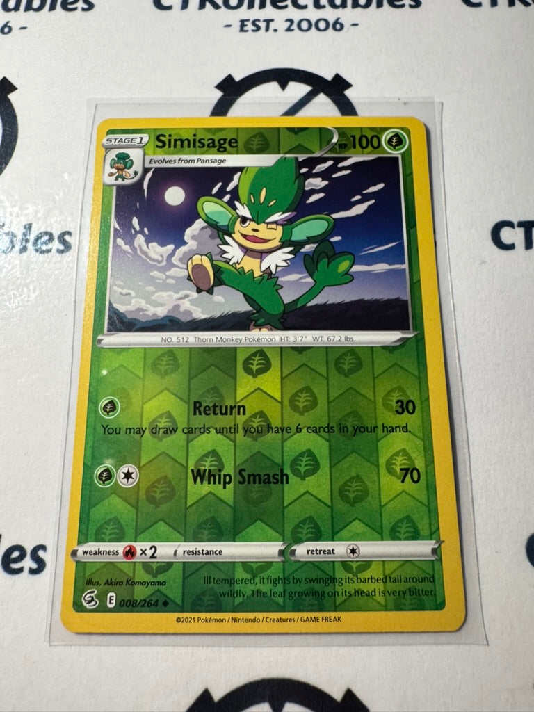 Simisage Reverse Holo #008/264 2021 Sword & Shield Fusion Strike Pokemon Card