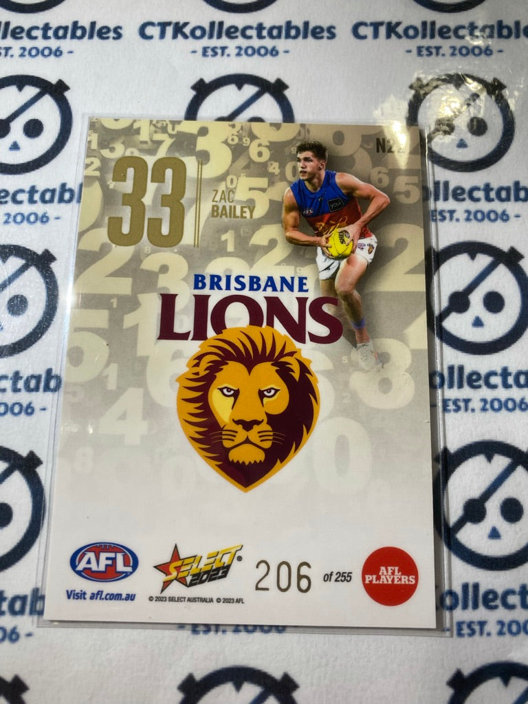 2023 AFL Footy Stars NUMBERS Zac Bailey N22 #206/255 Lions