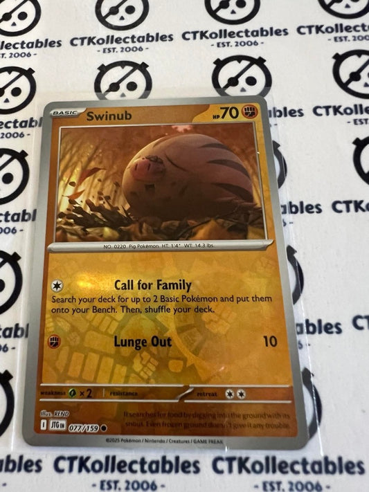 Swinub Reverse Holo #077/159 Journey Together Pokemon Card TCG