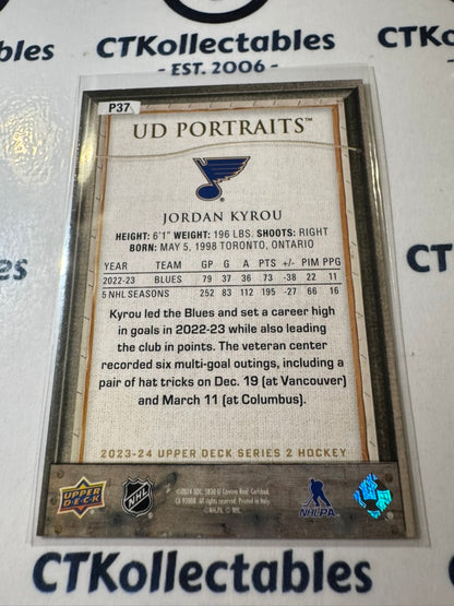 2023-24 NHL Upper Deck Series 2 Jordan Kyrou UD Portraits P37 Blues