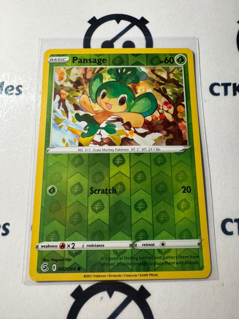 Pansage Reverse Holo #007/264 2021 Sword & Shield Fusion Strike Pokemon Card
