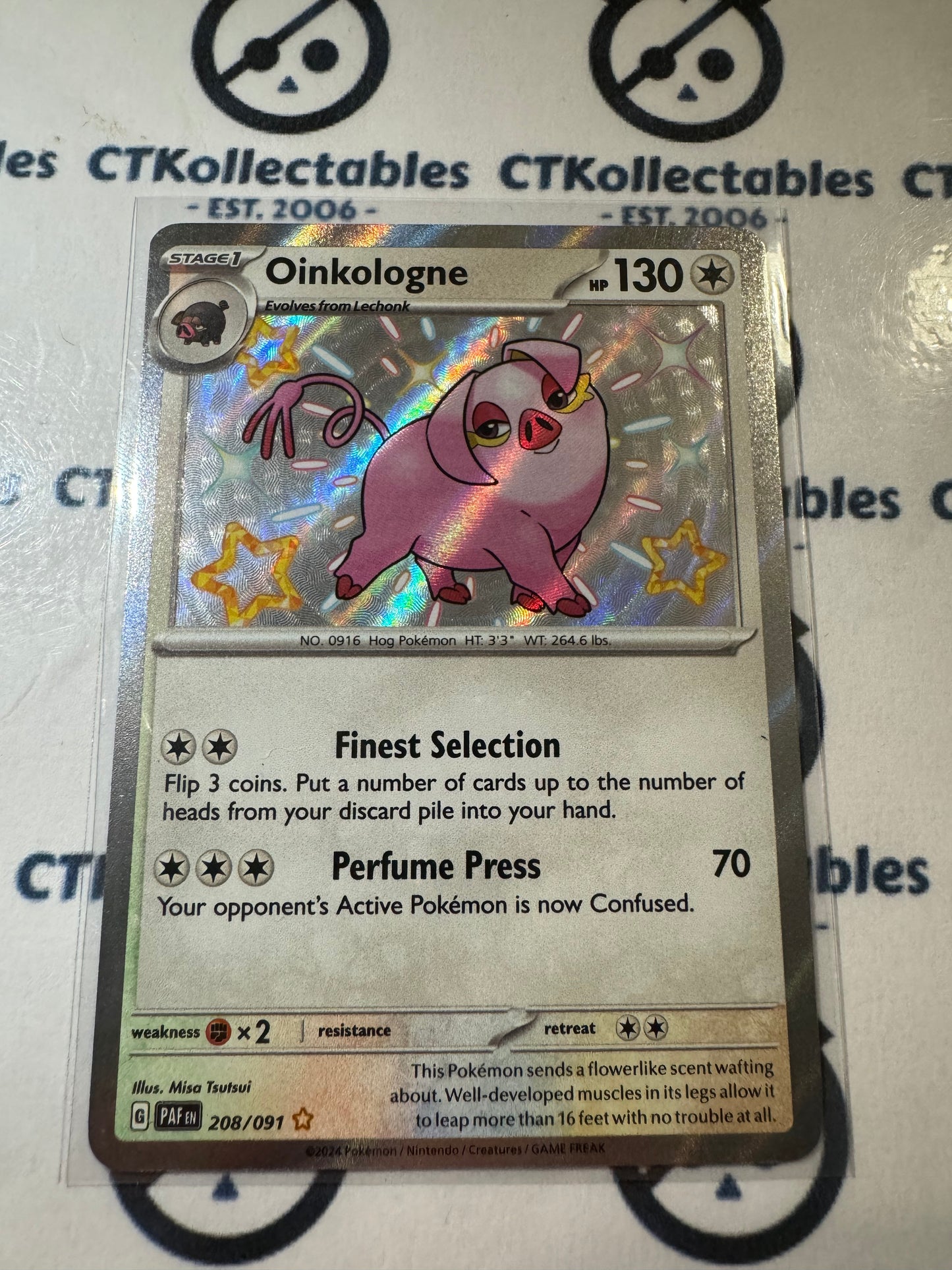 Oinkologne Shiny Holo Rare #208/091 2024 Paldean Fates Pokemon Card