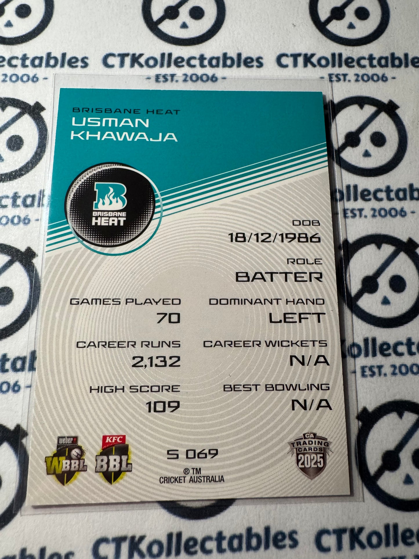 2025/26 CA Cricket Traders Usman Khawaja Silver Parallel #S069 Heat