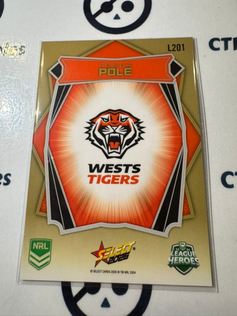 2026 Select NRL League Heroes Luminous Base #L201 Foinua Pole Wests Tigers