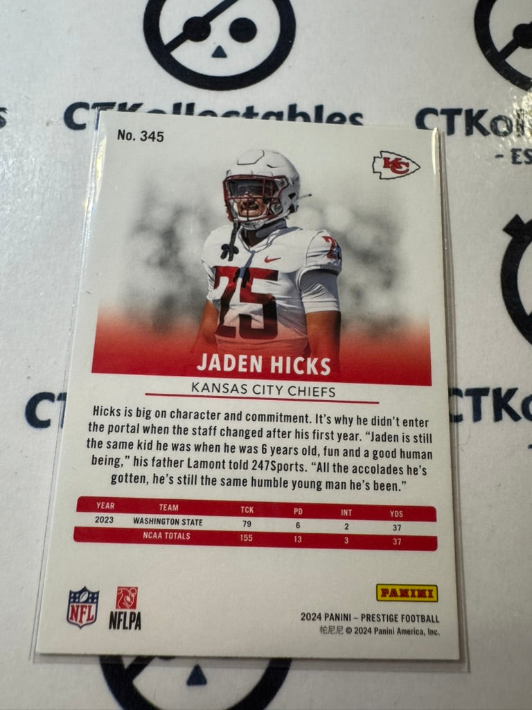 2024 NFL Prestige Rookie Card #345 Jaden Hicks Kansas City Chiefs